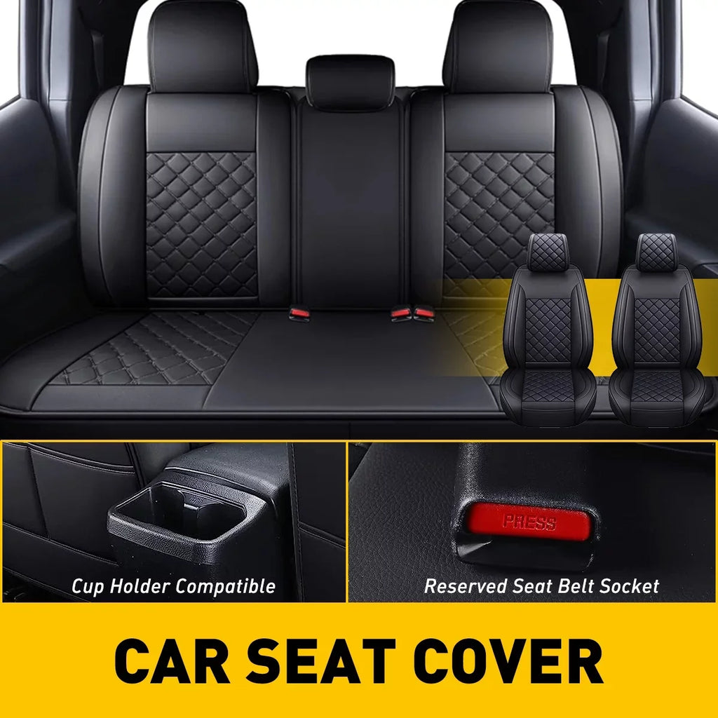 Car Seat Covers Full Set With Waterproof Leather Fit for 2007-2023 Toyota Tacoma Crew Cab (Full Set, Black)