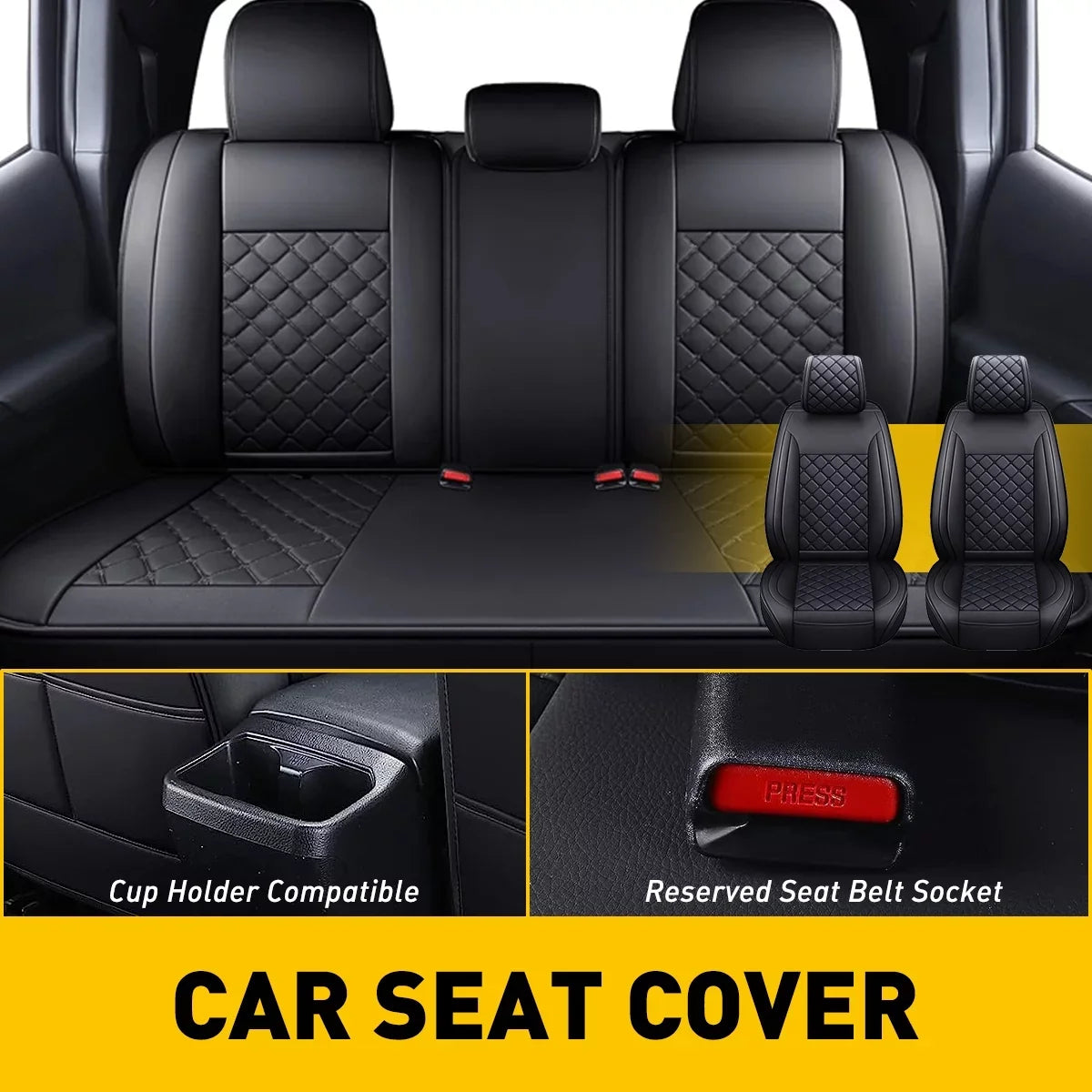 Car Seat Covers Full Set With Waterproof Leather Fit for 2007-2023 Toyota Tacoma Crew Cab (Full Set, Black)