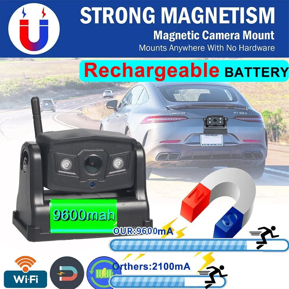 Paddsun Magnetic WiFi Wireless Backup Camera - 9600mAh Battery, Front/Rear View for Enhanced Vehicle Safety