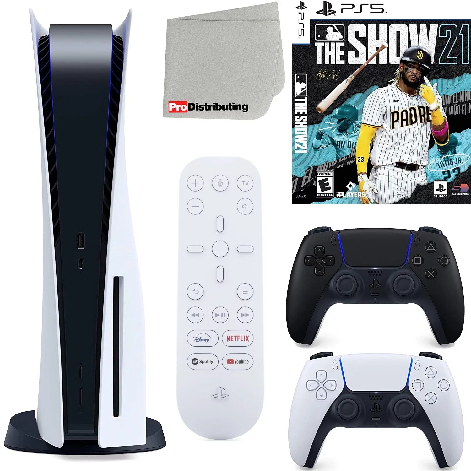 Sony Playstation 5 Disc Version (Sony PS5 Disc) with Midnight Black Extra Controller, Media Remote,  The Show 21, Accessory Starter Kit and Microfiber Cleaning Cloth Bundle