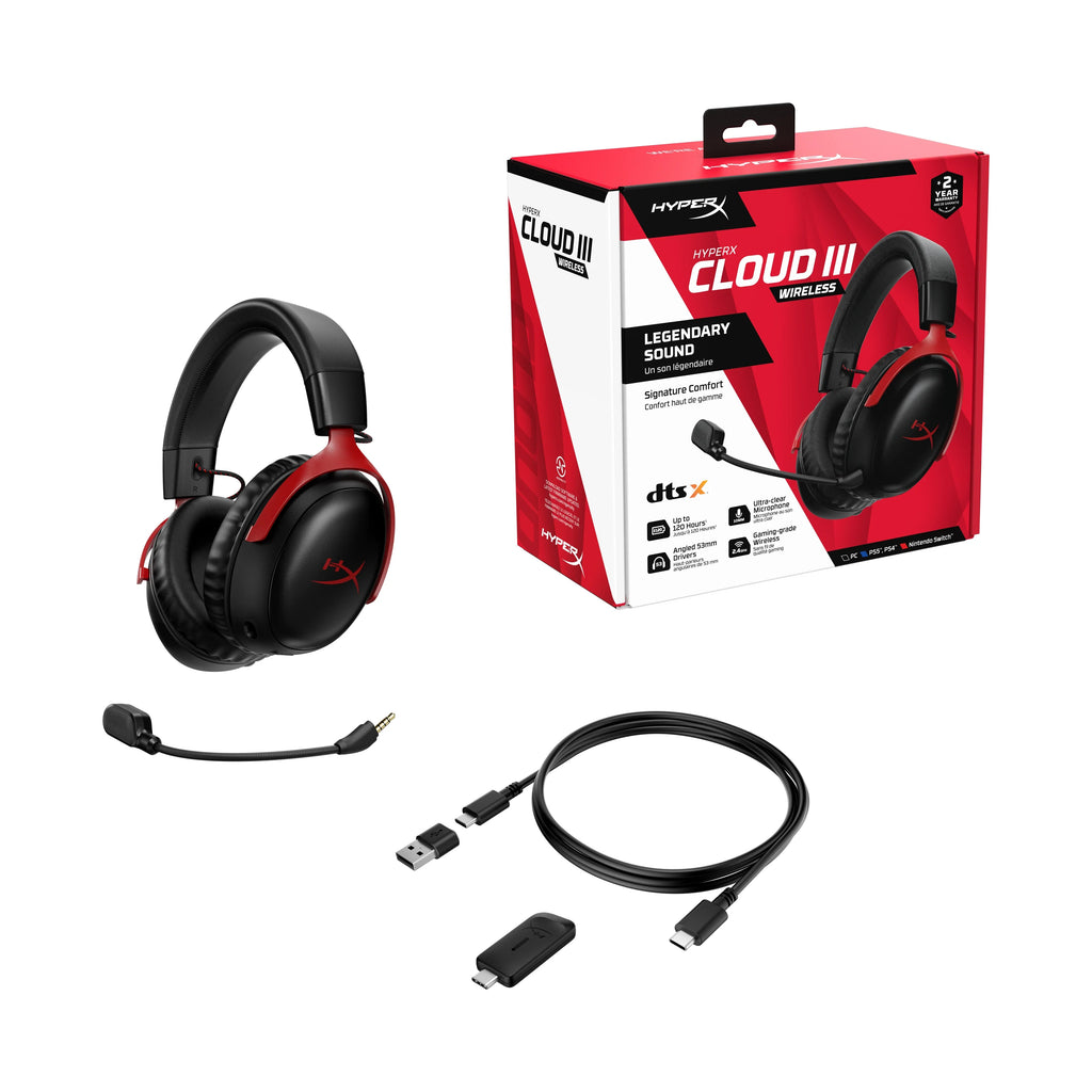 HyperX Cloud  Wireless – Gaming headset for , PS5, PS4, up to 120-hour Battery, 2.4GHz Wireless, 53mm angled drivers, Memory foam, Durable Frame, 10mm microphone – Black/Red