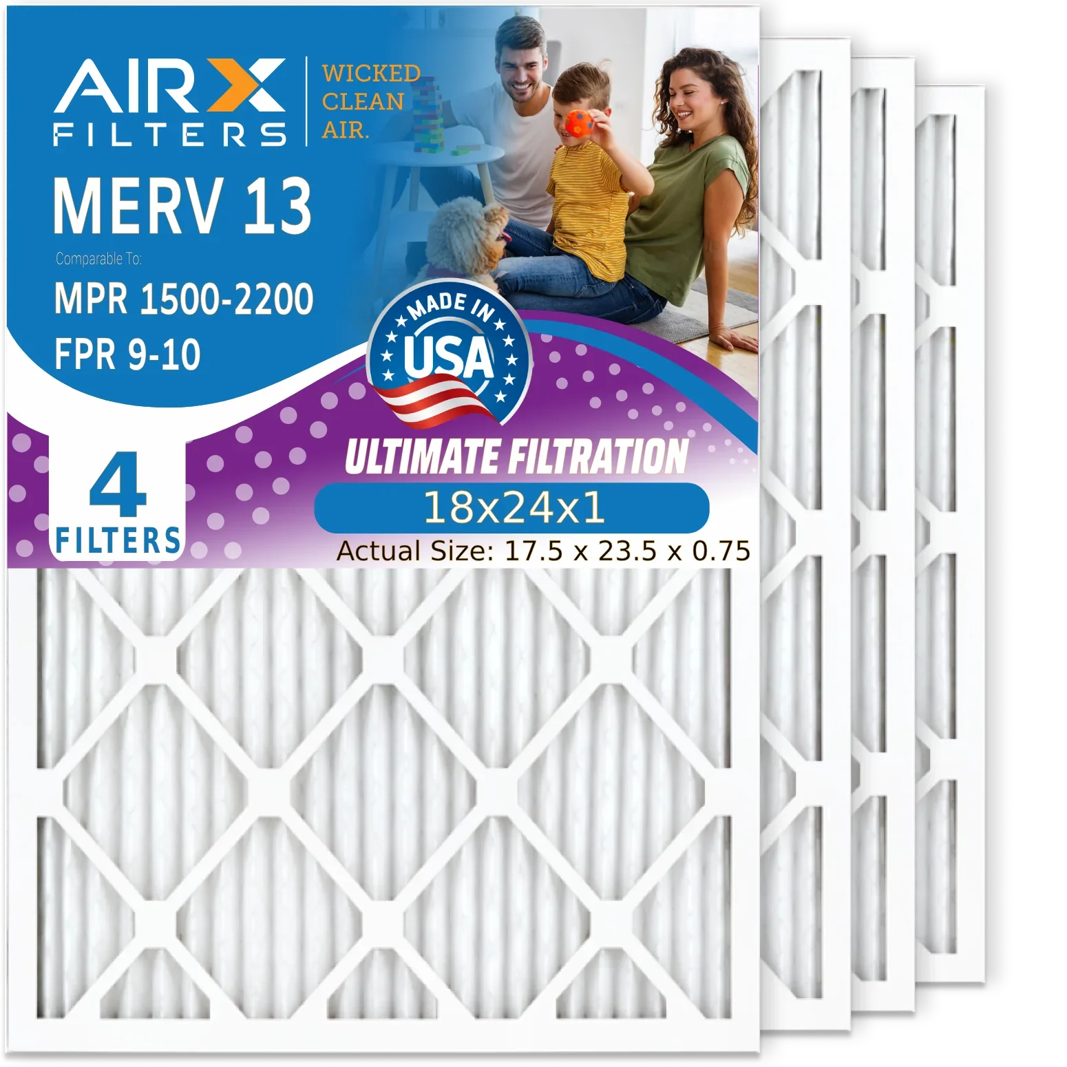 18x24x1 Air Filter  13 Comparable to  1500 - 2200 &  9 Electrostatic Pleated Air Conditioner Filter 4 Pack   Premium  Made 18x24x1 Furnace Filters by     .