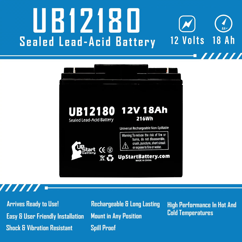 2x Pack - Compatible  / Portalac PX12180 Battery - Replacement UB12180 Universal Sealed Lead Acid Battery (12V, 18Ah, 18000mAh, T4 Terminal, , )