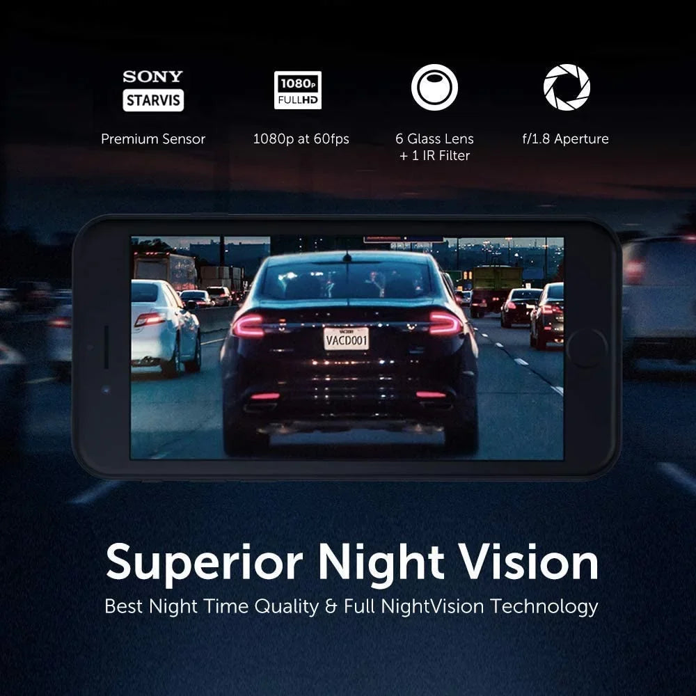 Dash Cam |  1920X1080P@60Fps | Wi-Fi Car Dash Camera | Sony Night Vision Sensor | Dashboard Camera Recorder with  | Parking Mode | G-Sensor | Support 128GB Max