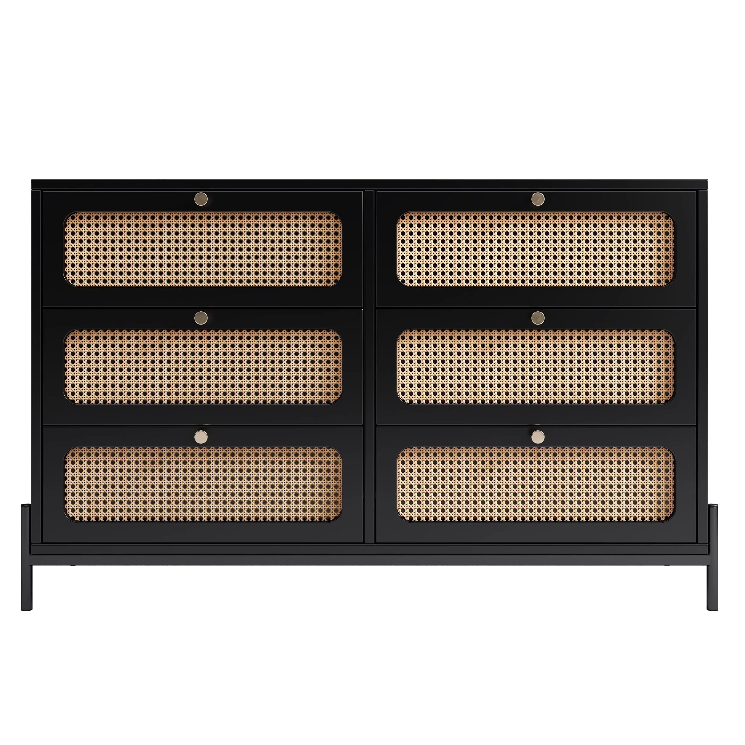 Al Fresco Accent Storage Cabinet with 6 Drawer, Modern Wide Chest of Drawers, 3 Tier Wood Dresser for Bedroom, Living Room, Entryway, Black