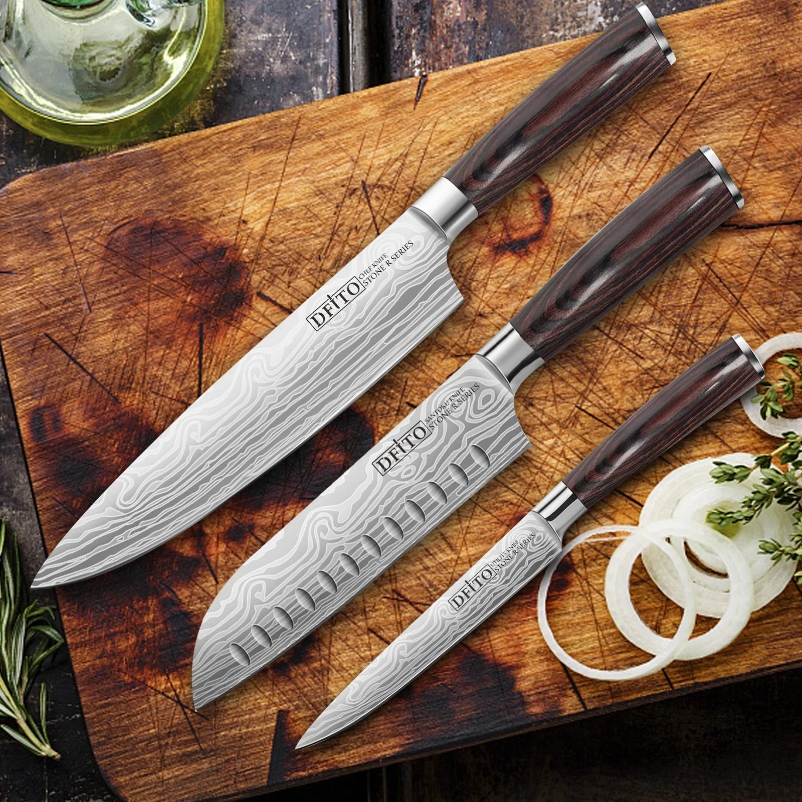 3PCS  Chef Knife, Professional Kitchen Knives,High Carbon Stainless Steel Chefs Knife Set, Ultra Sharp Blade, Ergonomic Handle and Gift Box for Home or Restaurant