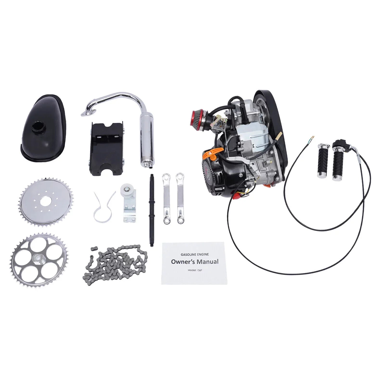 100cc 4 Stroke Bicycle Motor Kit Motorized Bicycle Engine Kit Single Cylinder Petrol Gas Motor Engine Kit, 44 Tooth Chain -156F
