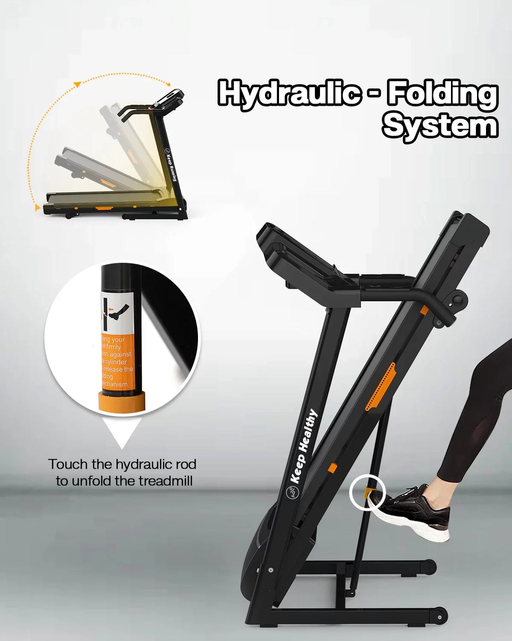 Folding Treadmill for Home with Incline / Bluetooth, 3.5HP 330lb Weight Capacity Portable Electric Treadmill for Home Gym Exercise Running Walking Easy Assembly Orange