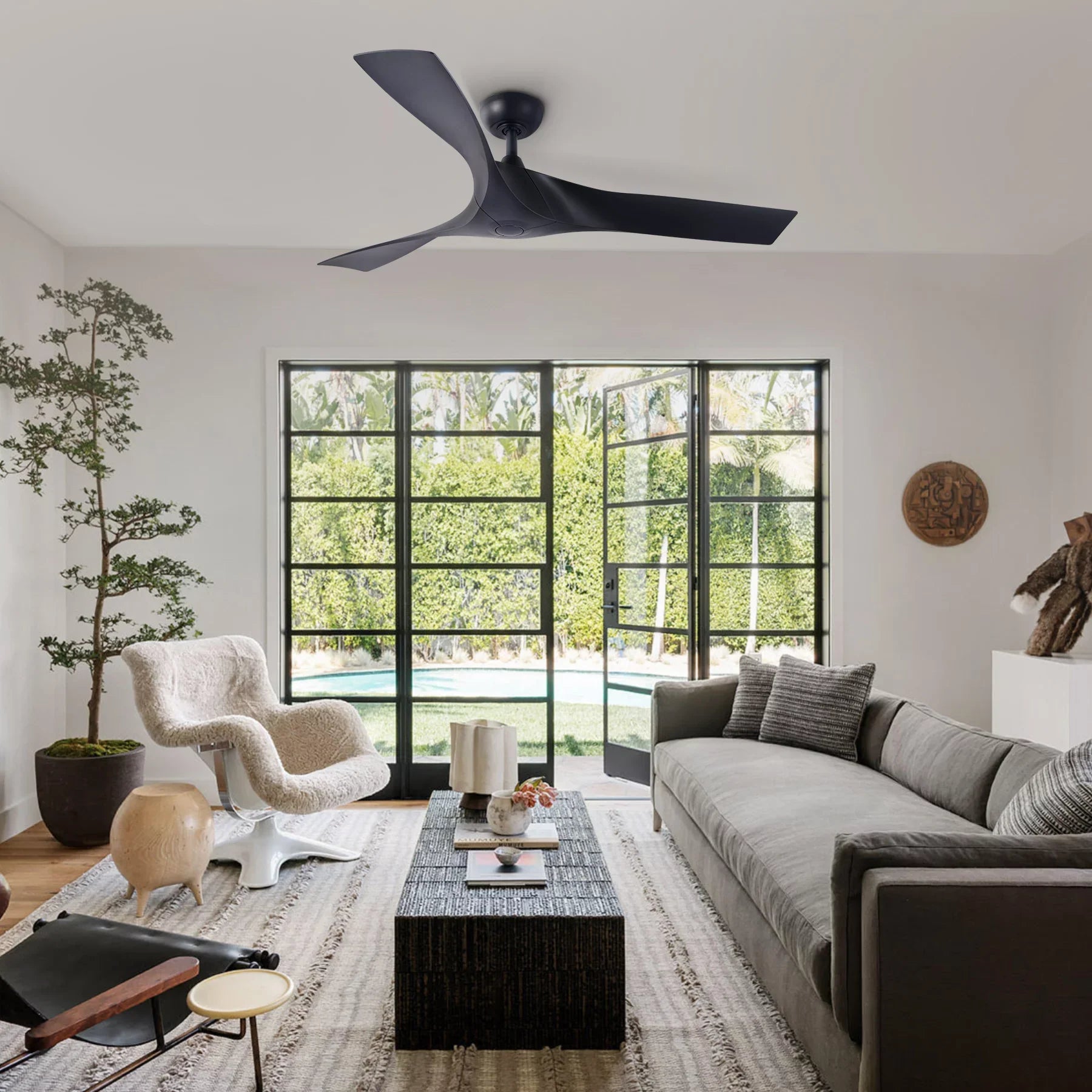 52" Smart Ceiling Fan with Remote Control, 3 Blades, 6 Speeds, Timer, Black