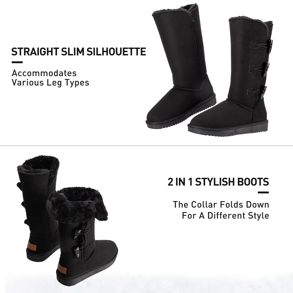 Winter Tall Boots for Women Snow Boot Button Fashion Black Boots Knee High Classic Slip On Boot Outdoor Shoes