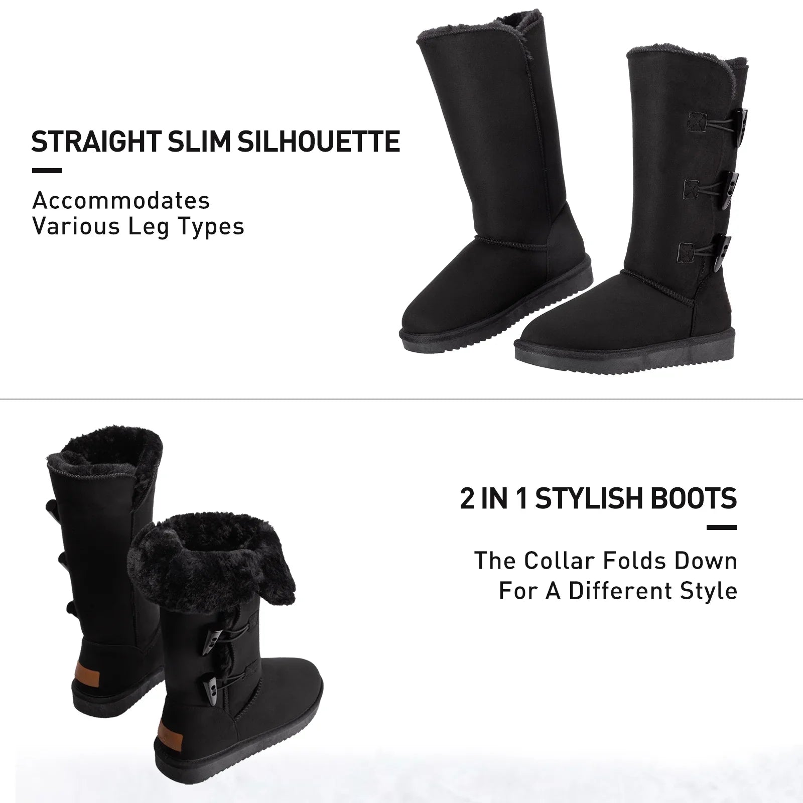 Winter Tall Boots for Women Snow Boot Button Fashion Black Boots Knee High Classic Slip On Boot Outdoor Shoes