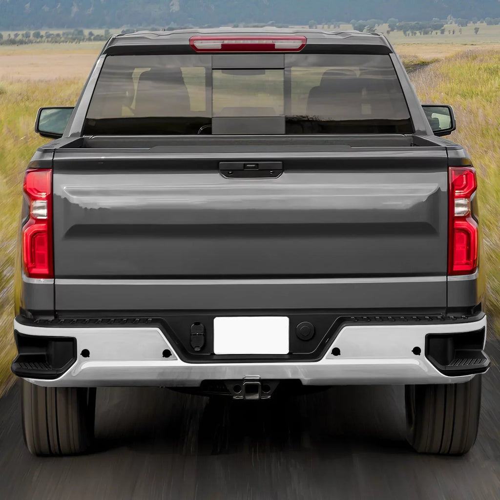 Motoring -10068 For 2019-2023 Silverado Sierra Chrome Rear Step Bumper With Parking Sensor Holes