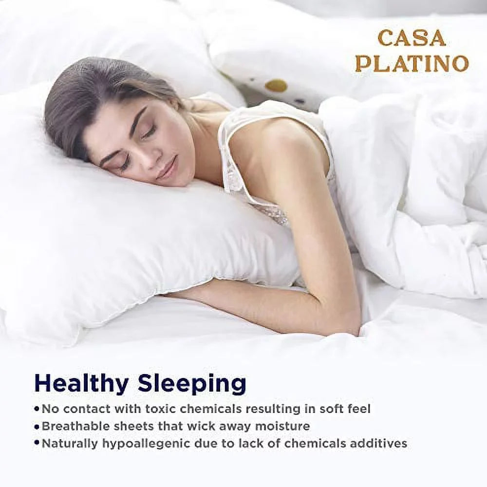 100% Organic Cotton Pure White King-Sheets Set 4-Piece Percale Weave Bedding Sheets for Bed Breathable Fits Mattress Upto 15" Deep