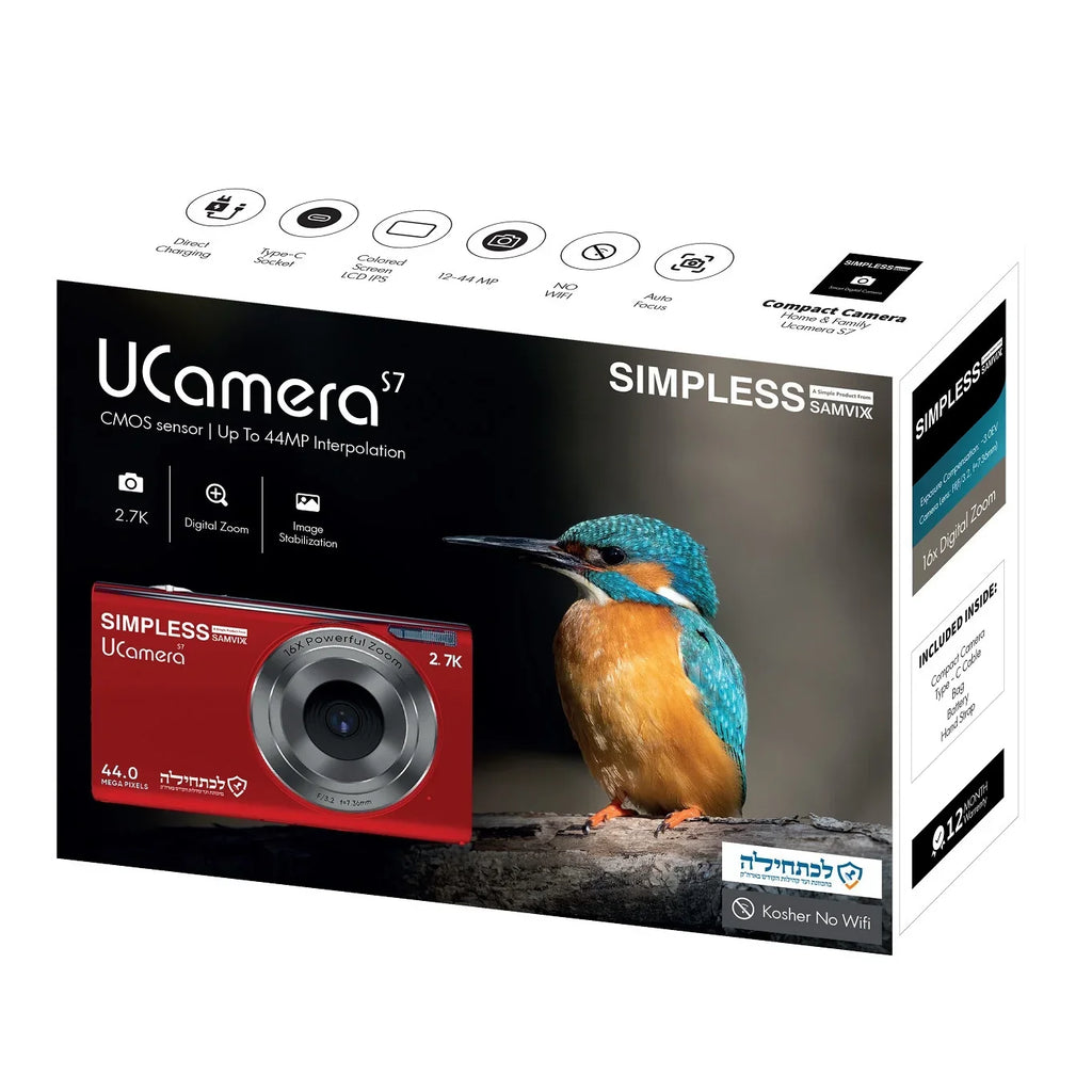 Samvix UCamera S7 Kosher 44MP Digital Camera with Video, No Wifi, No Bluetooth, Red
