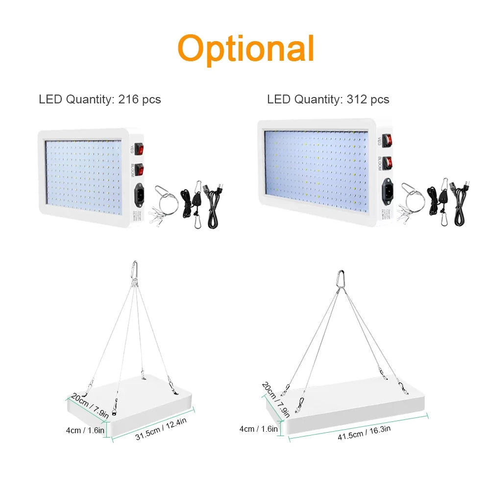 Andoer 2000W  Grow Light for Indoor Plants 312 LEDs Full Spectrum Veg and Bloom Dual Switch IP65 Waterproof Hanging Plant Growing Lamps for Seedlings Flowers Greenhouse