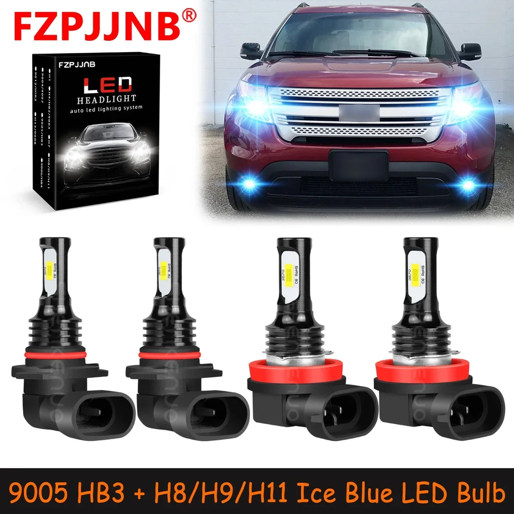 9005+H8/H9/H11 for Ford Explorer 2011-2015 Ice Blue Led Headlights Bulb Fog Light,,C07