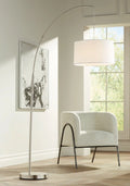 360 Lighting Cora Modern Arc Floor Lamp Standing 72" Tall Brushed Nickel Metal White Linen Drum Shade for Living Room Reading Bedroom Office House