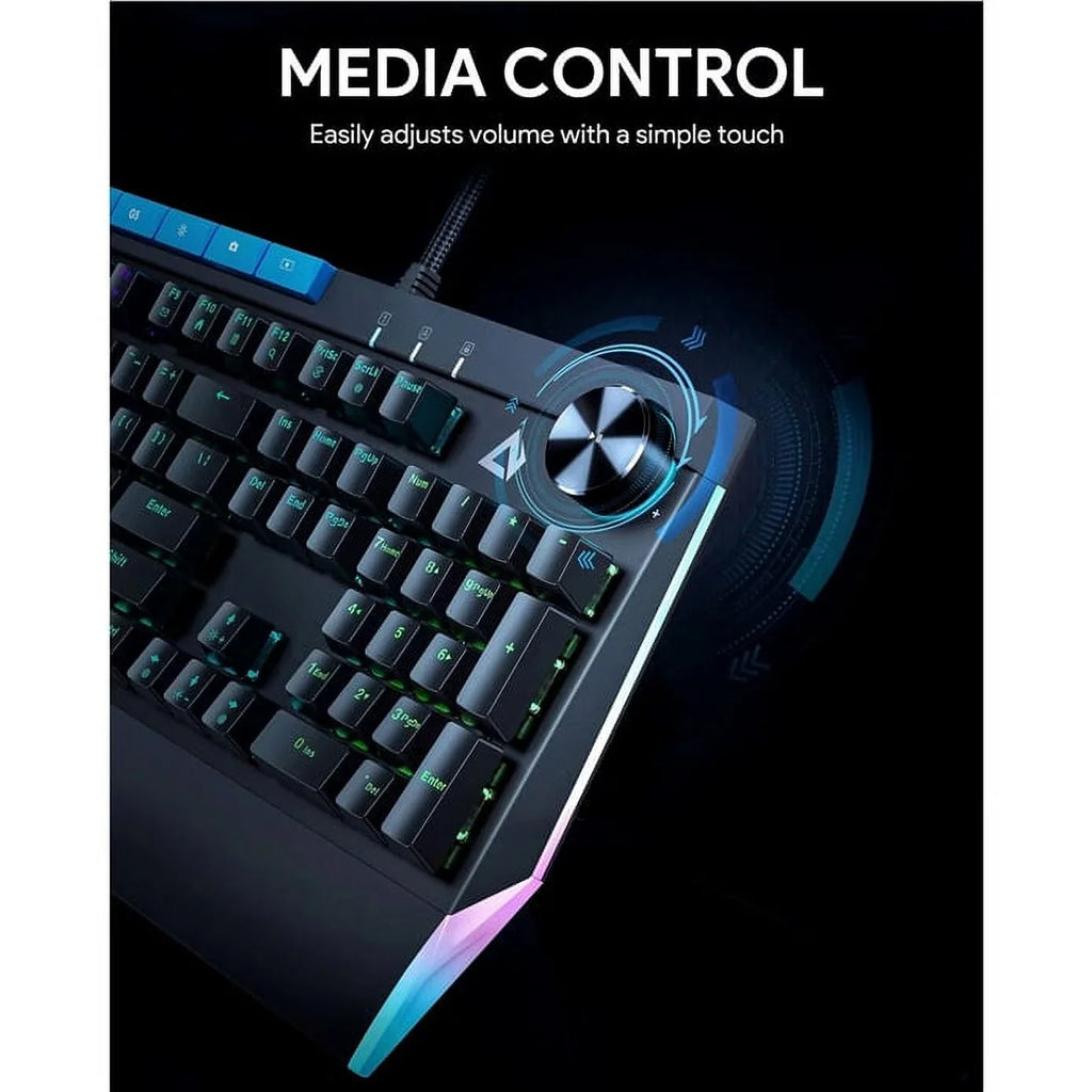 Mechanical Keyboard Blue Switches 104key with Volume Control Button KMG17