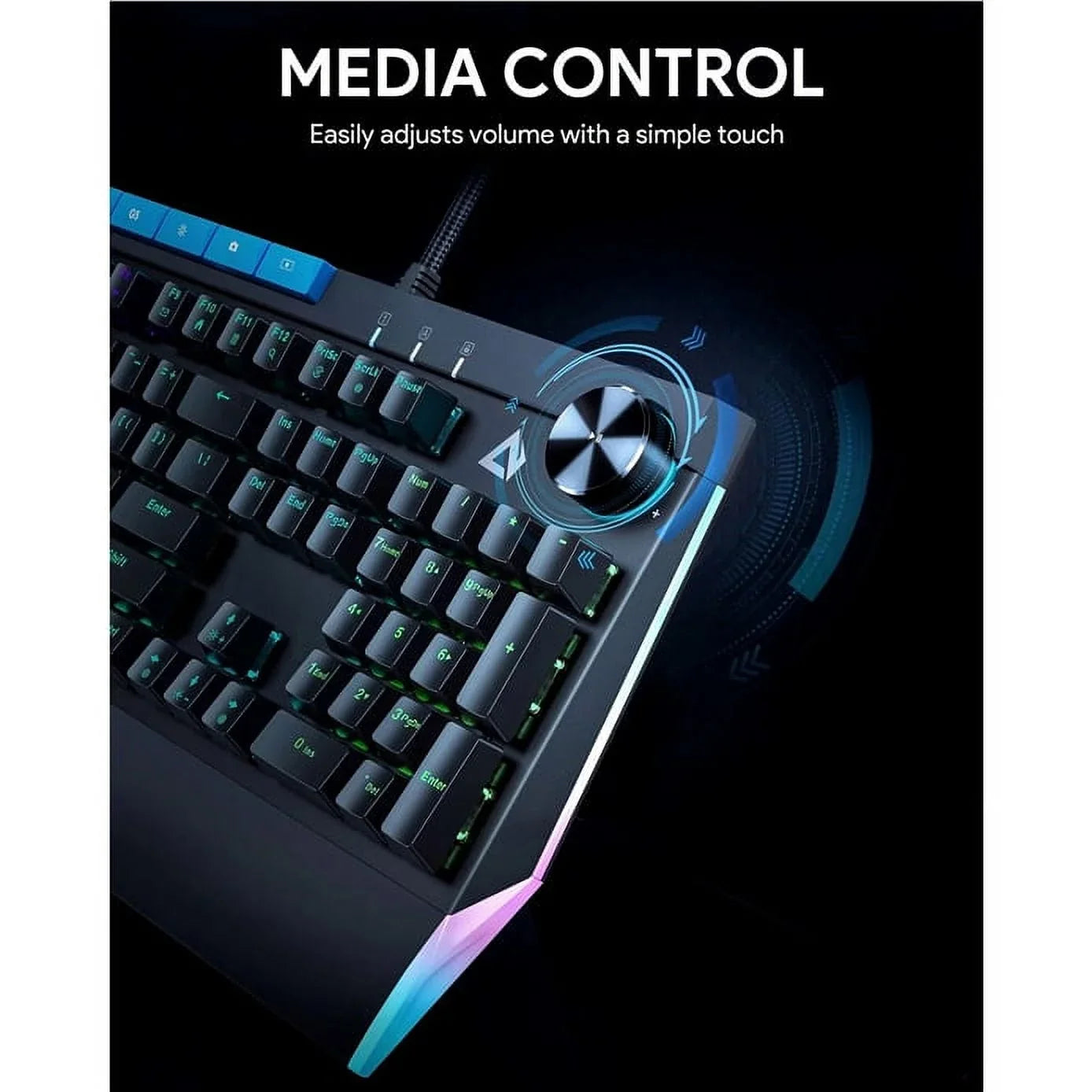 Mechanical Keyboard Blue Switches 104key with Volume Control Button KMG17