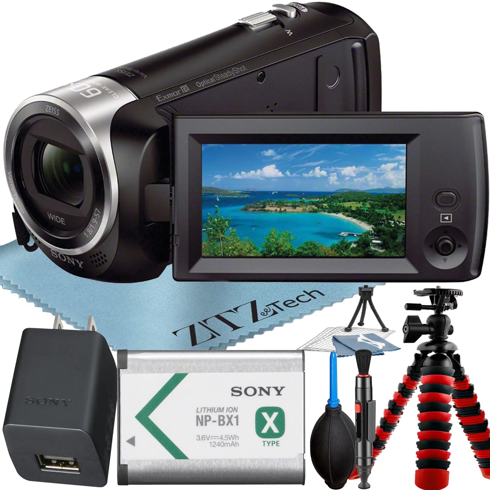 Sony -CX405  Handycam Camcorder Video Recording with Tripod + Cleaning Pen + ZeeTech Accessory Bundle