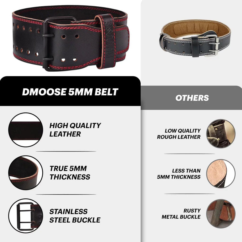 DMoose Lifting Belt Genuine Leather for Men and Women, 4 Inch Wide, Adjustable Buckle