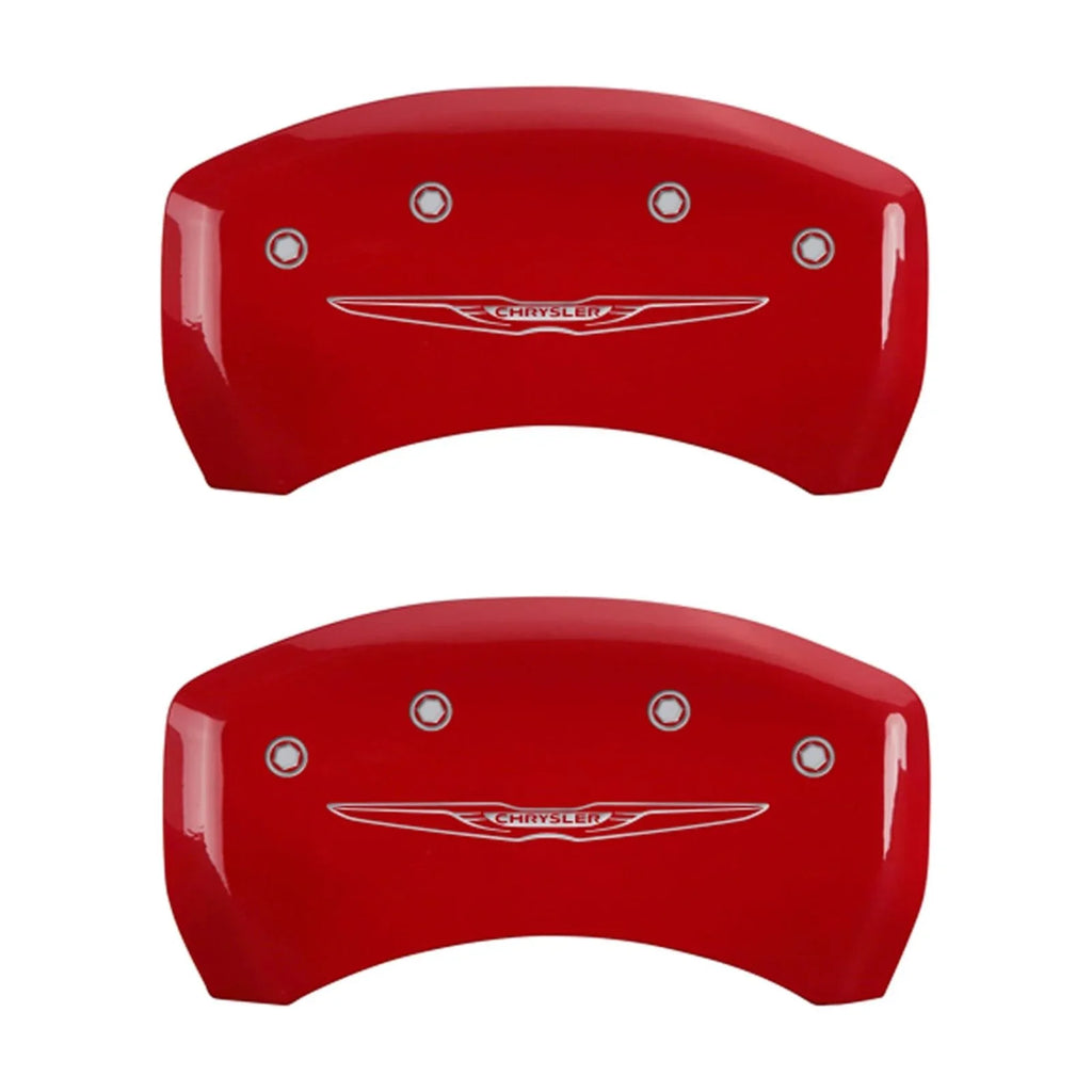4 Caliper Covers Engraved Front & Rear Style 2/Chrysler Wing Red finish silver ch Fits select: 2013  300, 2012  300C