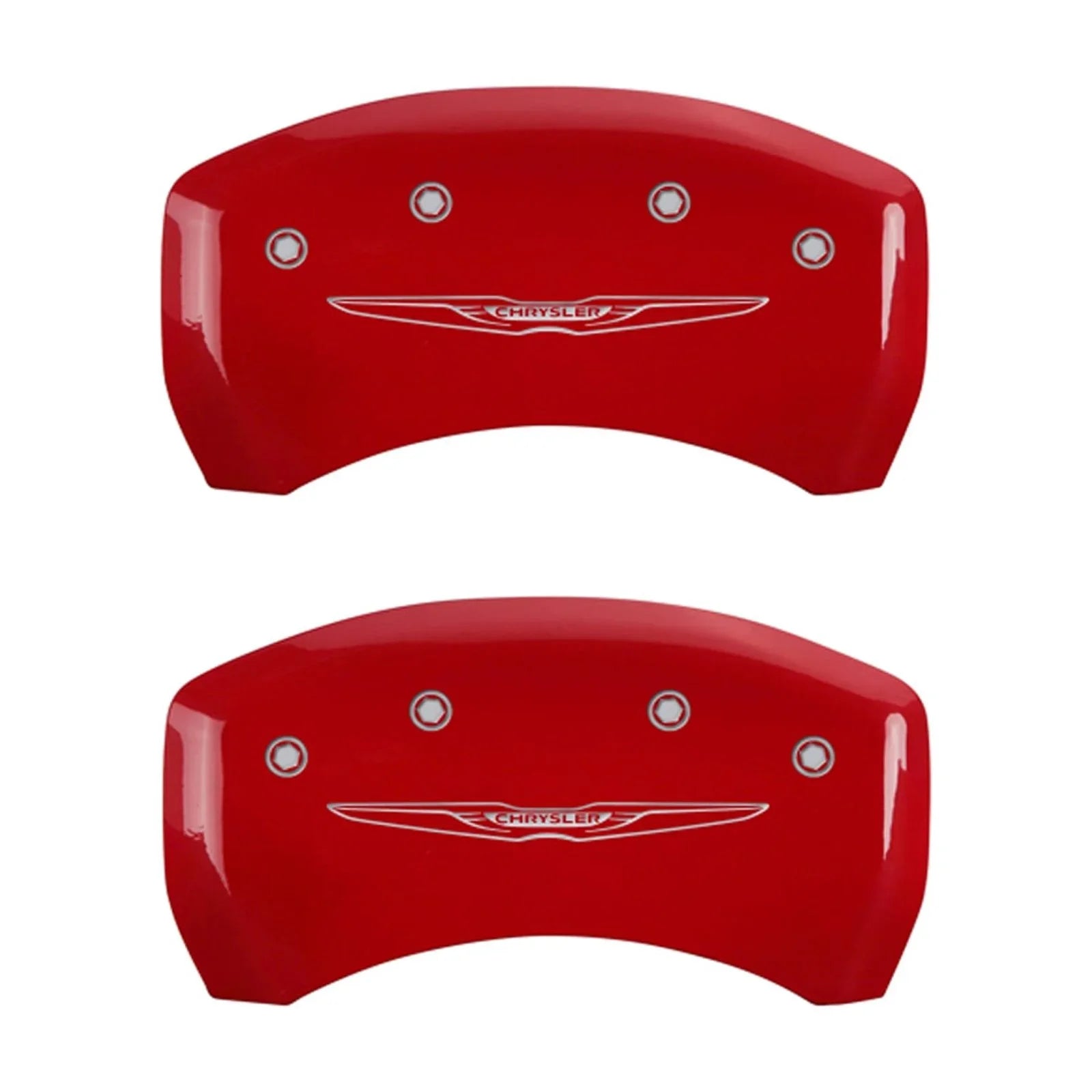 4 Caliper Covers Engraved Front & Rear Style 2/Chrysler Wing Red finish silver ch Fits select: 2013  300, 2012  300C