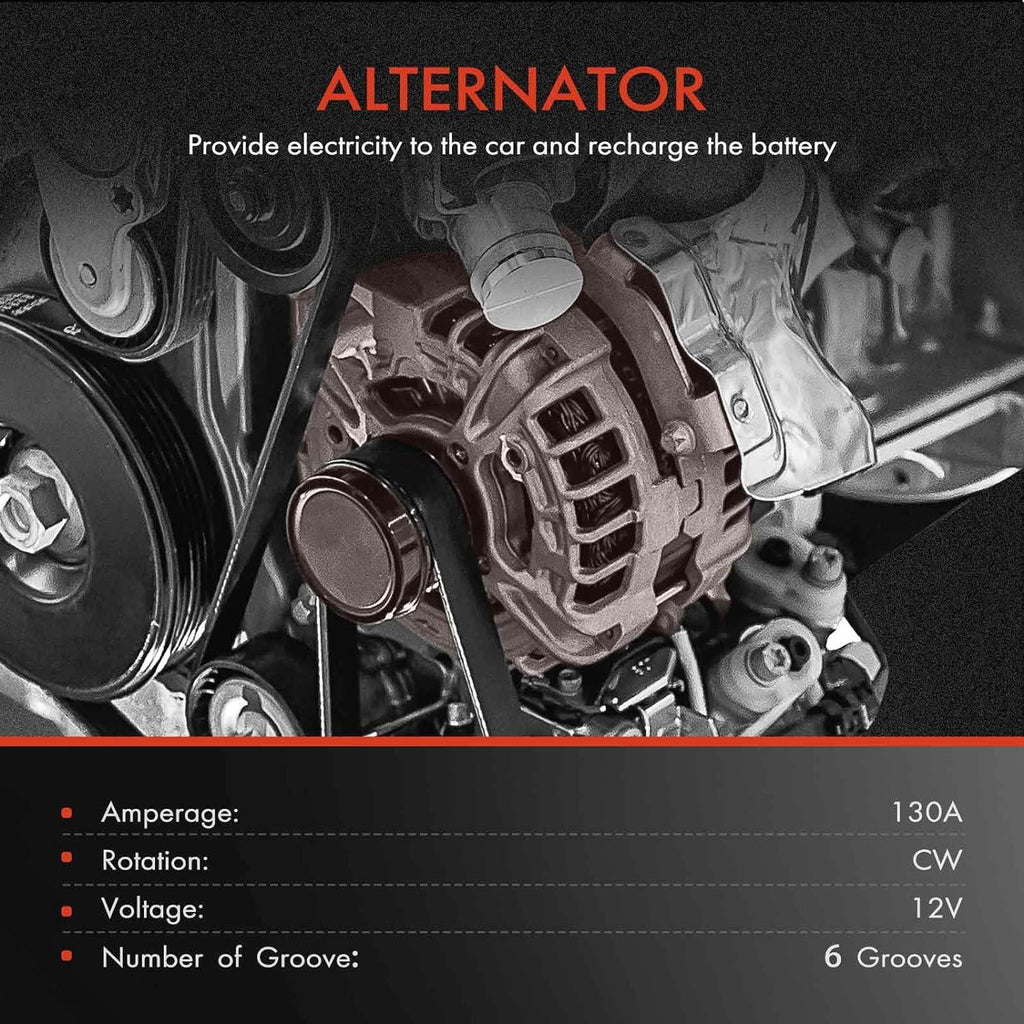 A-Premium Alternator Compatible with Honda Odyssey 2011-2013, Pilot 2012-2015, Ridgeline 2012-2014, V6 3.5L, 130Amp 12V  6-Groove Pulley, Replace# 31100-RV0-A01