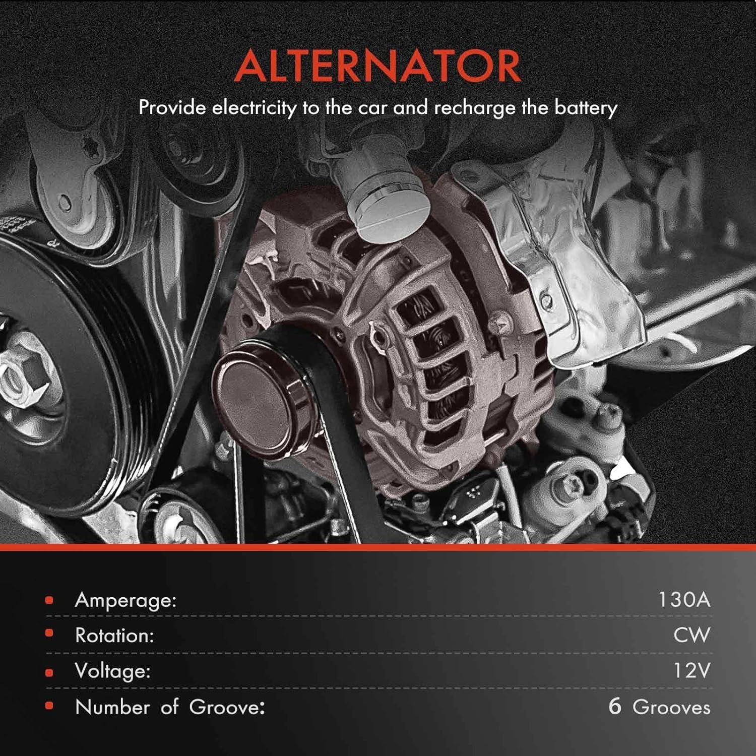 A-Premium Alternator Compatible with Honda Odyssey 2011-2013, Pilot 2012-2015, Ridgeline 2012-2014, V6 3.5L, 130Amp 12V  6-Groove Pulley, Replace# 31100-RV0-A01