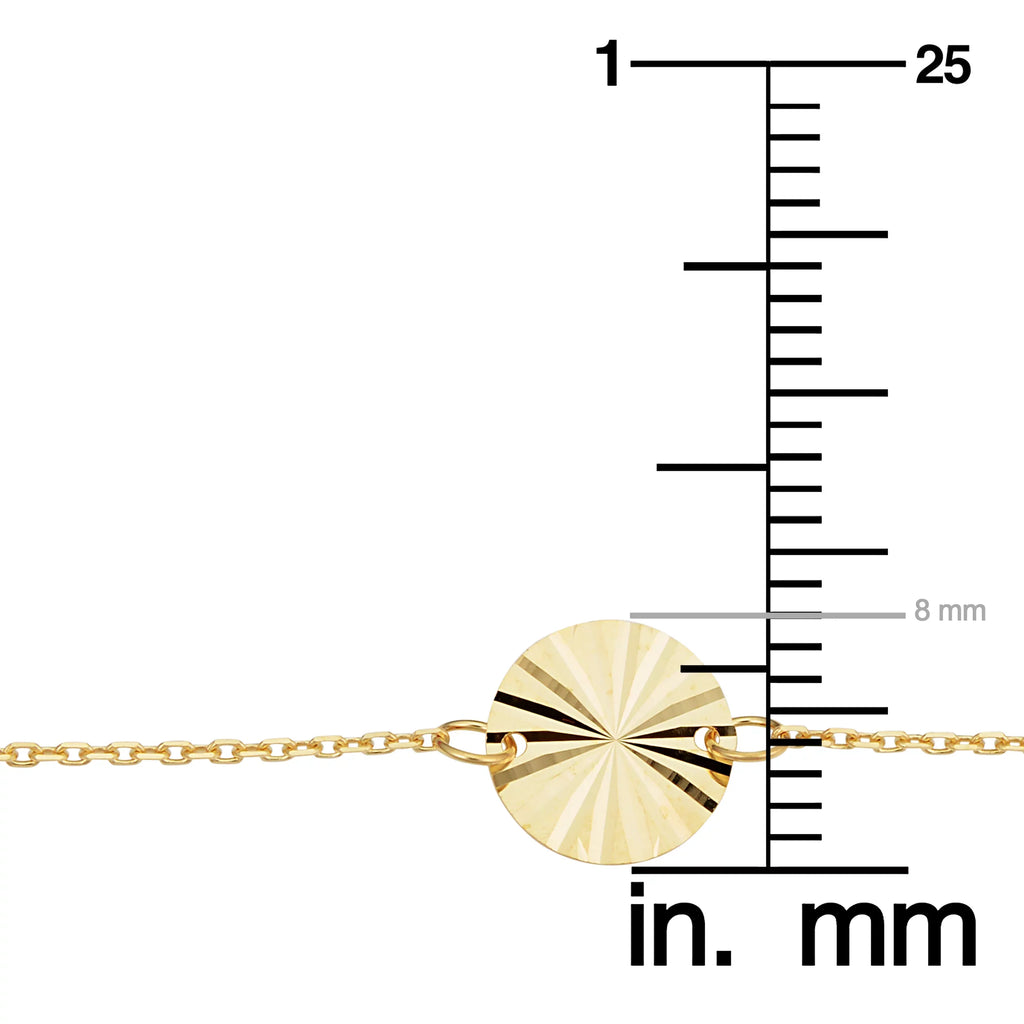 14k Yellow Gold 8 mm Diamond-cut Disc Adjustable Length Bracelet (adjusts to 6.5 or 7.5 inch)