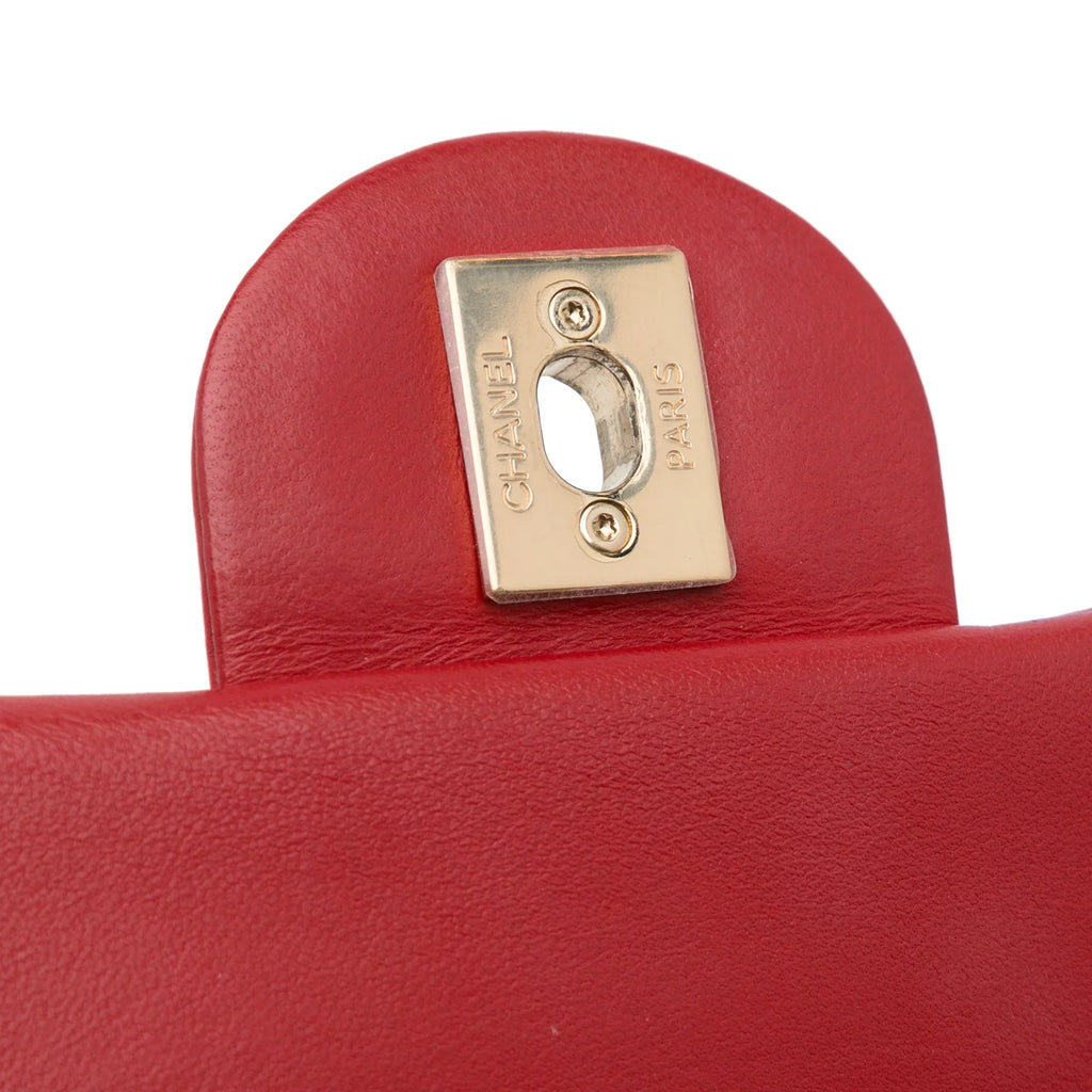 Pre-Owned Authenticated Chanel Small Easy Carry Flap Bag Lambskin Leather Red Satchel Unisex (Good)