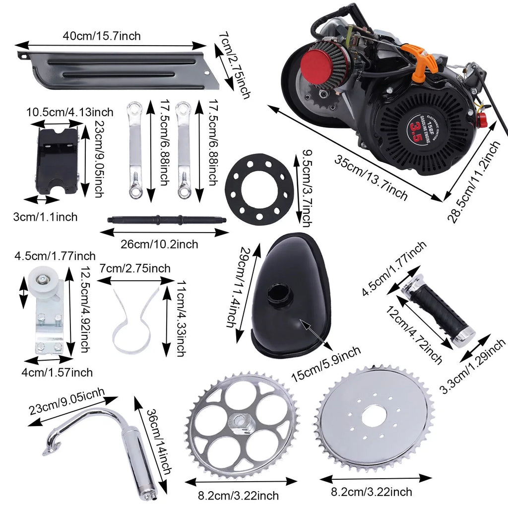 100cc 4 Stroke Bicycle Motor Kit Motorized Bicycle Engine Kit Single Cylinder Petrol Gas Motor Engine Kit, 44 Tooth Chain -156F