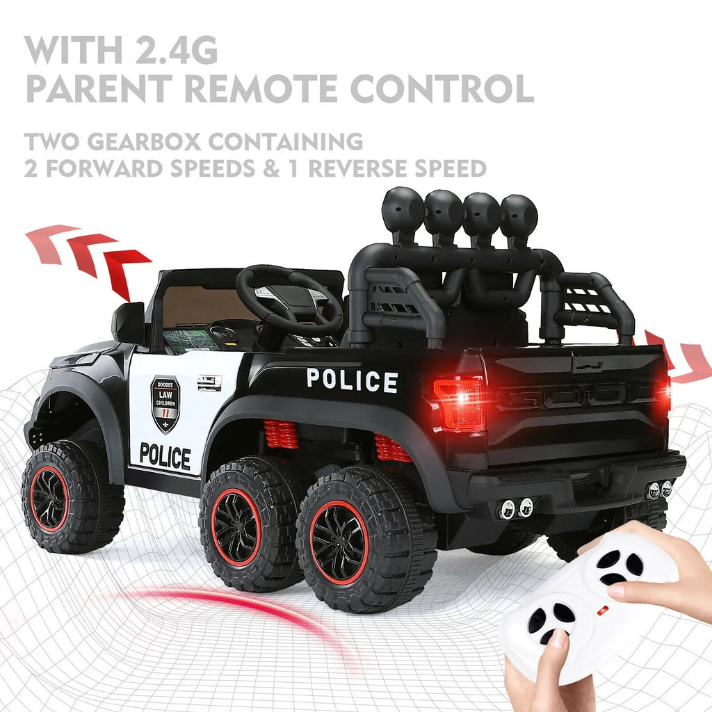 6 Wheels 12V Kids Ride on Police Car Toy with Remote Control (Black)