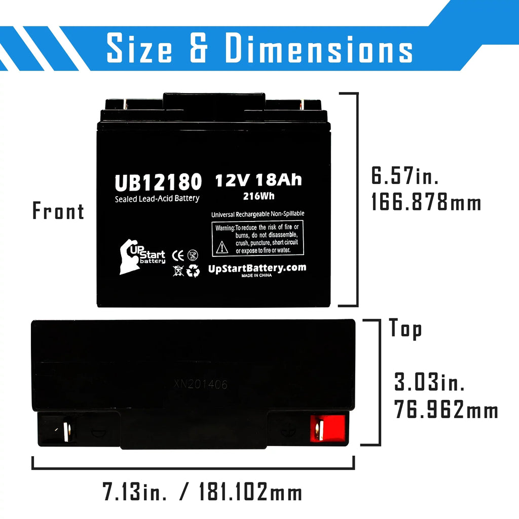 2x Pack - Compatible  / Portalac PX12180 Battery - Replacement UB12180 Universal Sealed Lead Acid Battery (12V, 18Ah, 18000mAh, T4 Terminal, , )