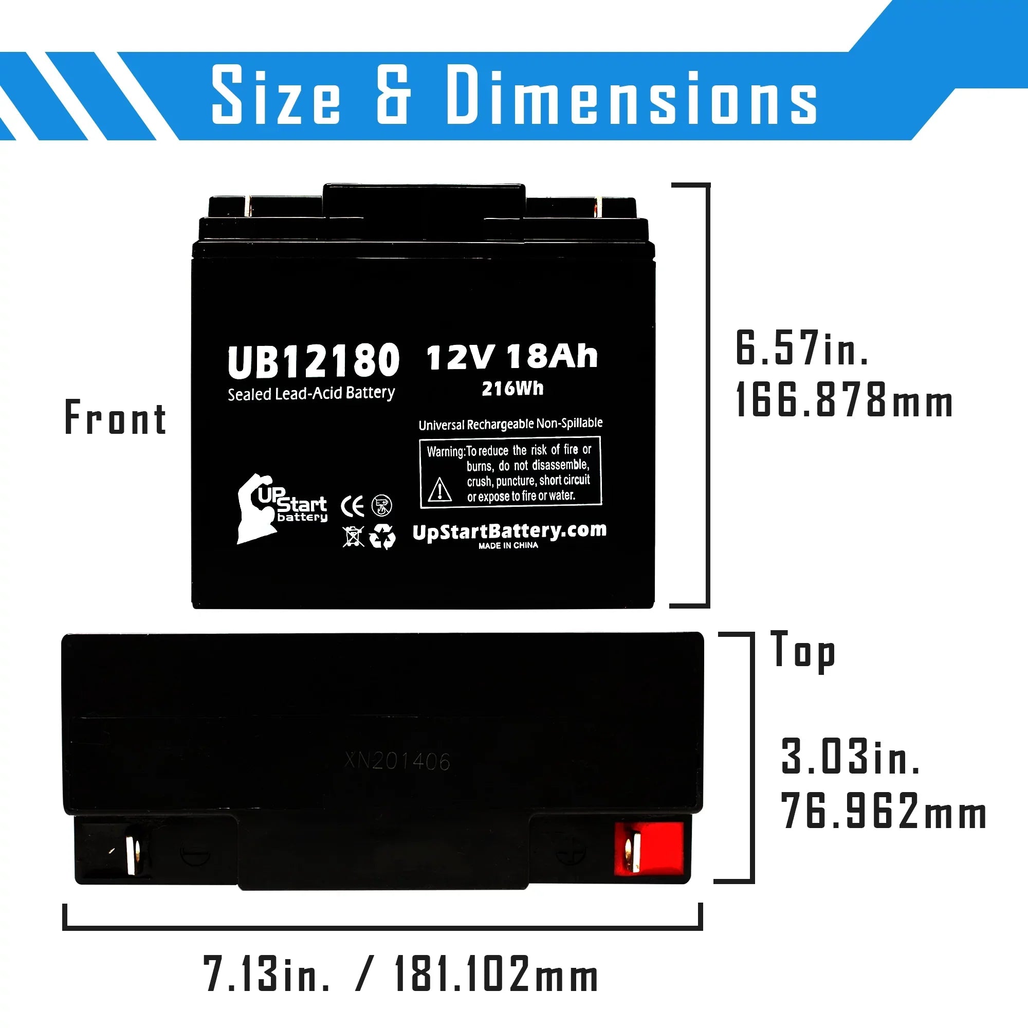2x Pack - Compatible  / Portalac PX12180 Battery - Replacement UB12180 Universal Sealed Lead Acid Battery (12V, 18Ah, 18000mAh, T4 Terminal, , )