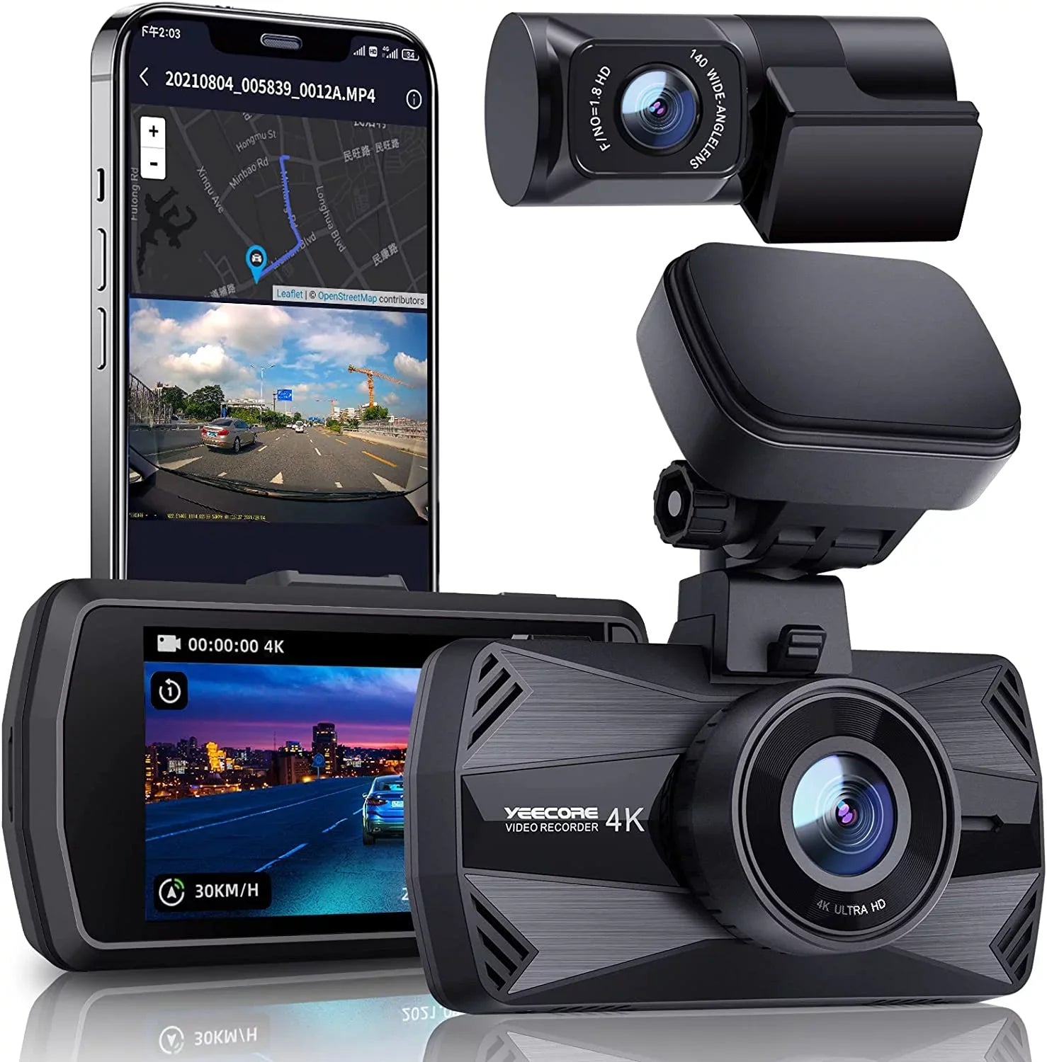 Yeecore 4K Dual Dash Cam 5G WiFi , Real 4K+ 1080P Dash Cam Front and Rear, 3"  Super Night Vision, Parking Mode, Dash Camera for Cars with App, G-Sensor, Accident Record