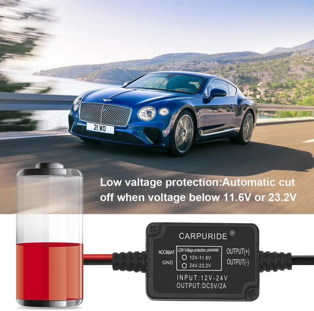 Dash Cam Hardwire Kit, Mini  Port,  12V - 24V to 5V/2A Max Car Dash Camera Charger Cable kit with Fuse, Low