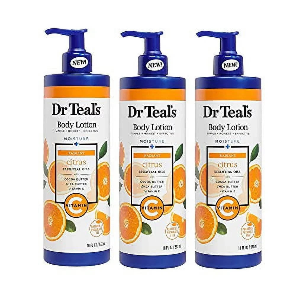 Dr. Teal's Glow & Radiance with Vitamin C & Citrus Essential Oils Body Lotion 18oz Pack of 3