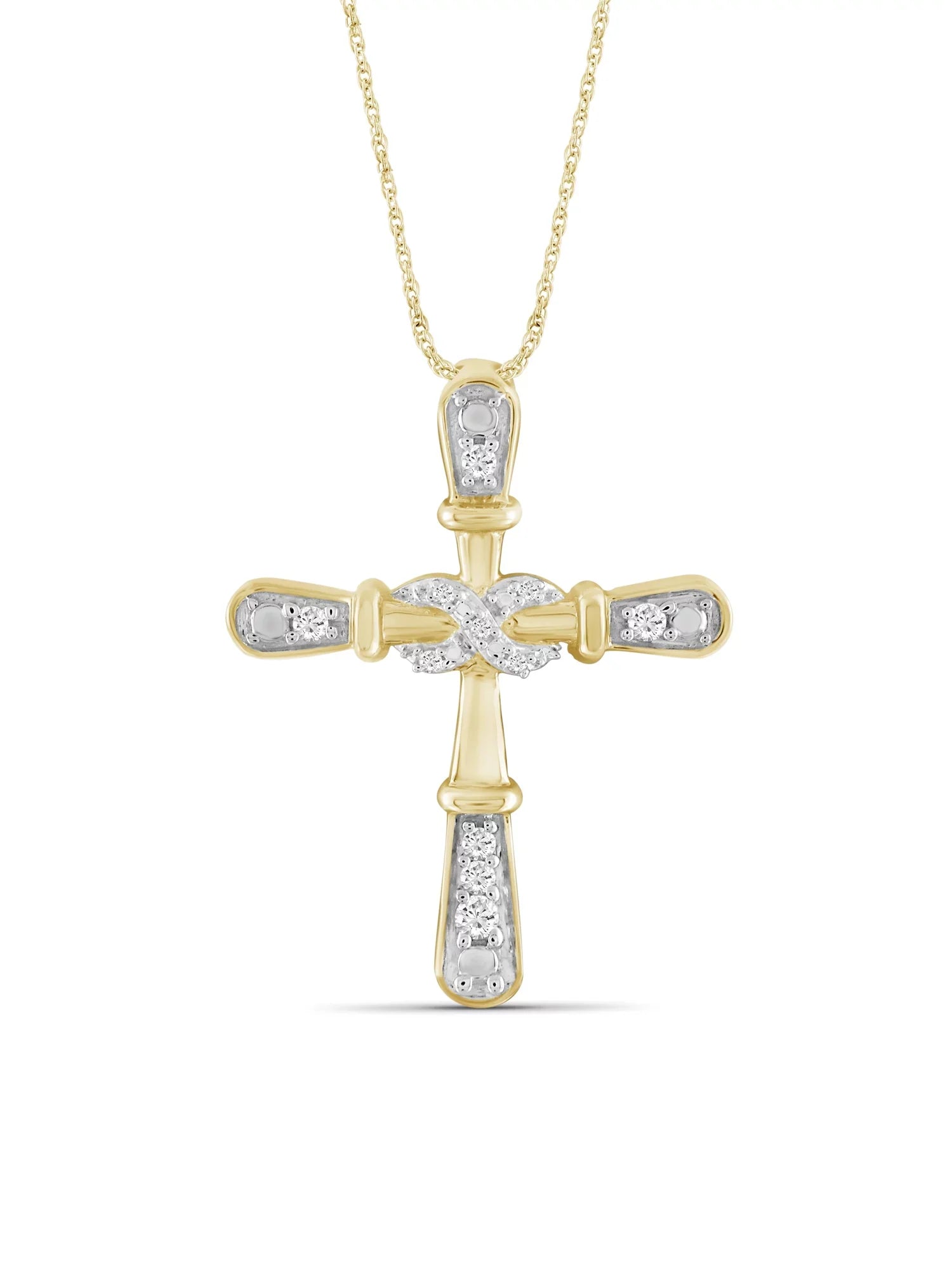 JewelersClub 14K Gold Plated Silver 0.10  Diamond Cross Pendant Necklace for Women White Diamonds + 18” Rope Chain Included JewelersClub 14K Gold Plated Silver