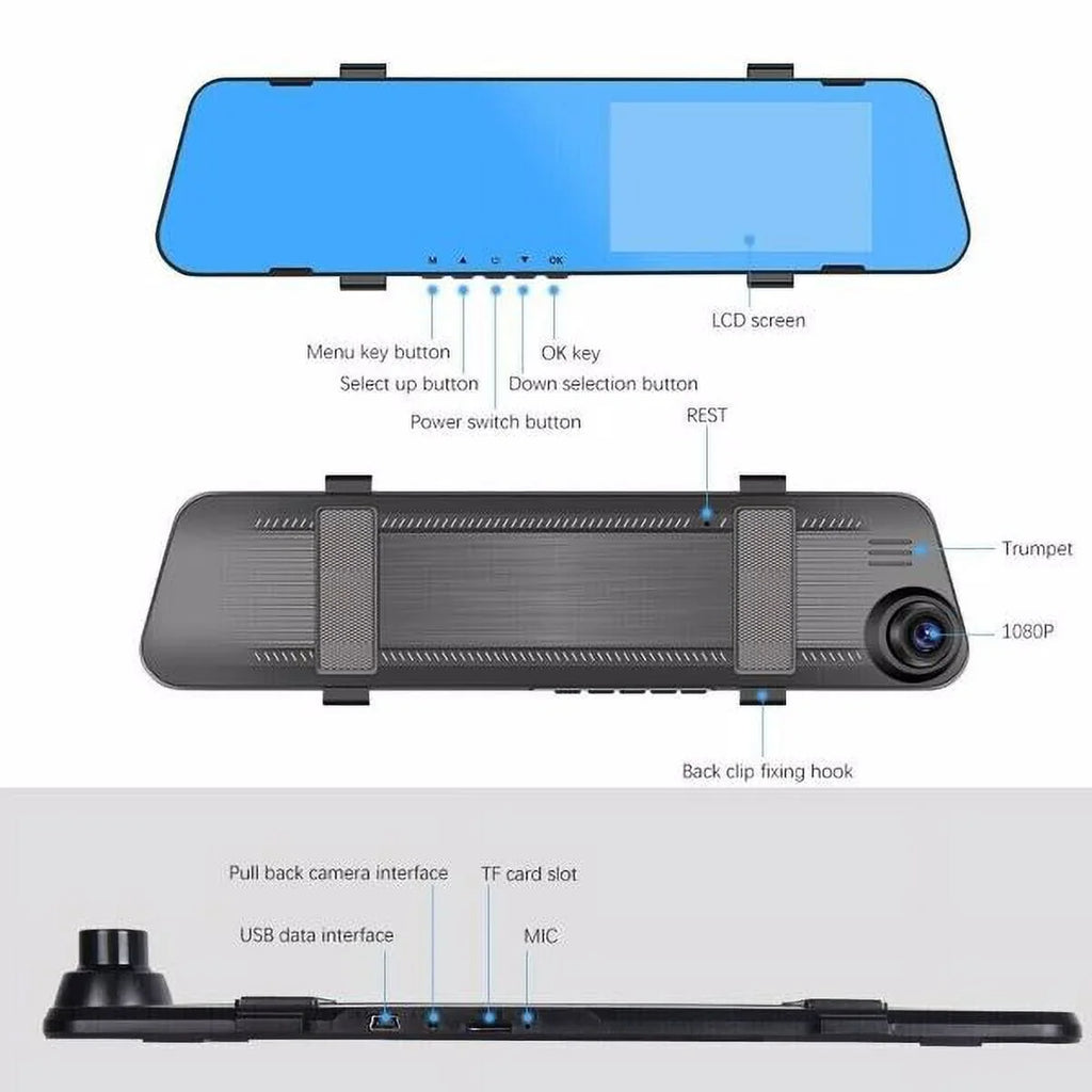 Fithood 1080P Rearview Mirror Car  Dual Dash Cam Camera Front Rear  Video Recorder