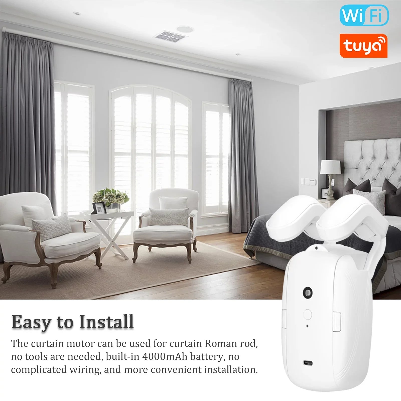 Htovila WiFi Intelligent Curtain Motor Electric Curtain Robot Automatic Opener No Wiring with Gateways Support  Remote Control Timer Setup & Sensing Compatible with Home for Roman Rod