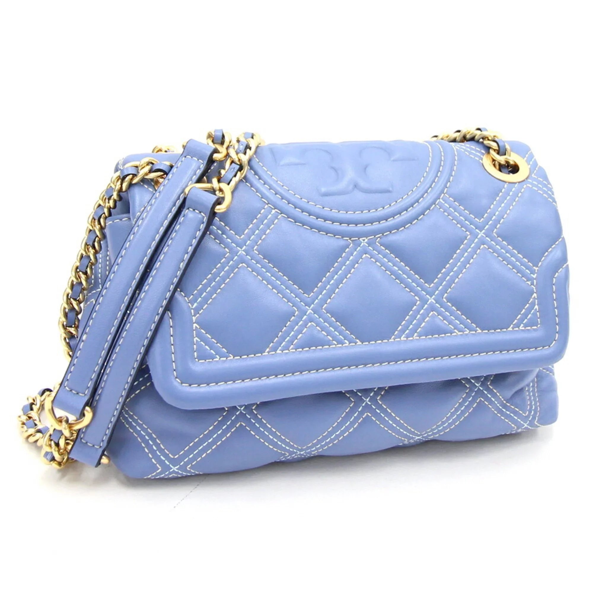 Pre-Owned Tory Burch shoulder bag Fleming soft contrast stitch convertible 64424 light blue leather chain ladies        (Like New)
