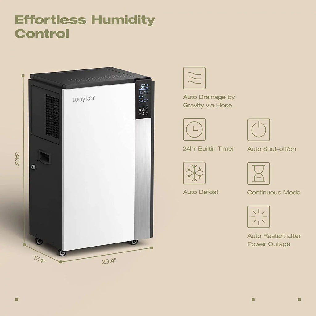 Waykar Commercial Dehumidifier 296 Pint, with drain Hose for Crawl Spaces, Basements, Industry Water Damage Unit, Compact, Portable, Auto Defrost, Memory Starting