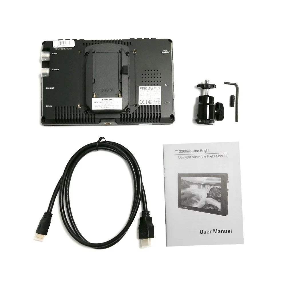 FW279S 7 Inch 2200nit Ultra Bright Daylight Viewable Field Monitor Thin Design 3G- 4K Input Output 1920*1200  Panel for Outside / Viewable Even in Direct Sunlight