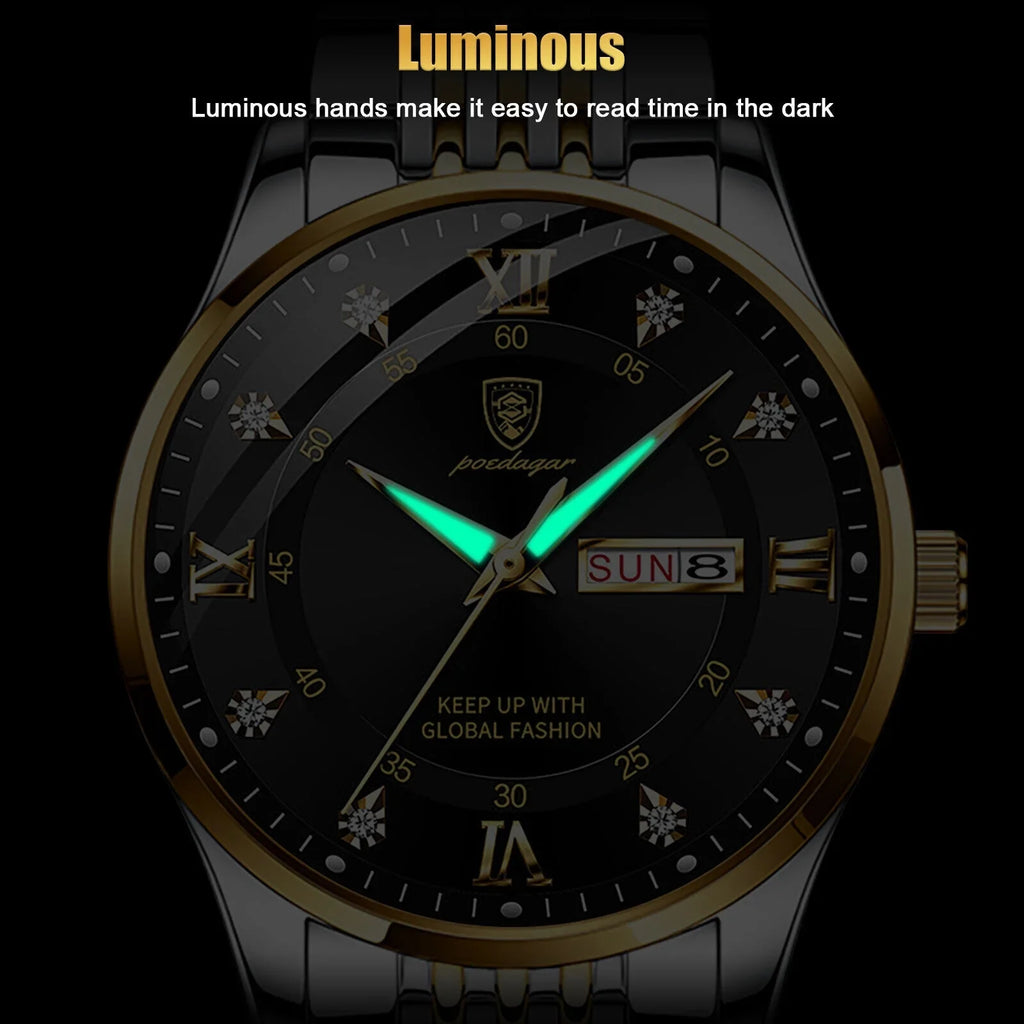 Waterproof Men's Watch Classic Relojes De Hombre Stainless Steel Quartz Luminous