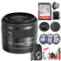 Canon -M 15-45mm f/3.5-6.3   Zoom Lens (Graphite) (0572C002) + 64GB Memory Card + Filter Kit + BackPack + Card Reader + Flex Tripod + Memory  Wallet + Cap Keeper + Cleaning Kit + Hand Strap