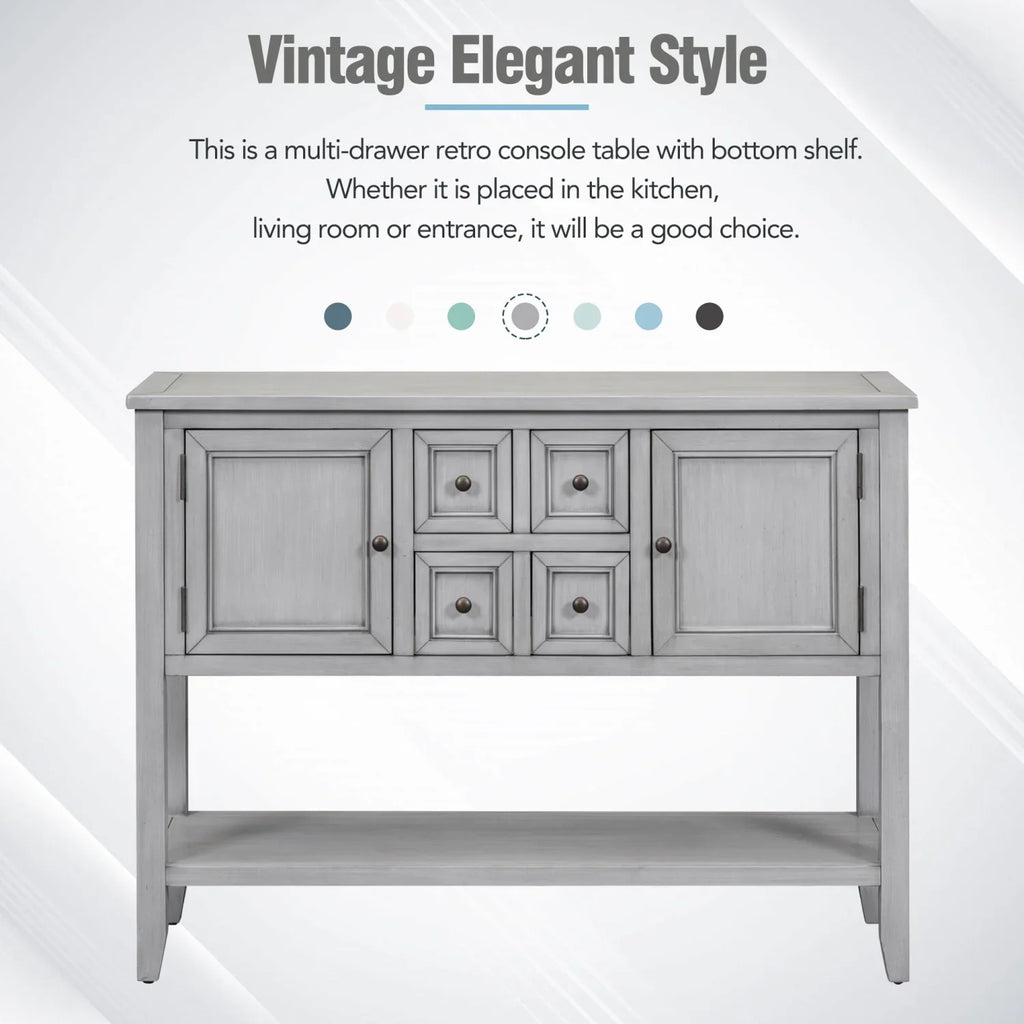 Vintage Ample Storage Cambridge Series Espresso Console Table with Four Small Drawers and Bottom Shelf for Living Rooms  Entrances  and Kitchens -  (  WF190263AAP)