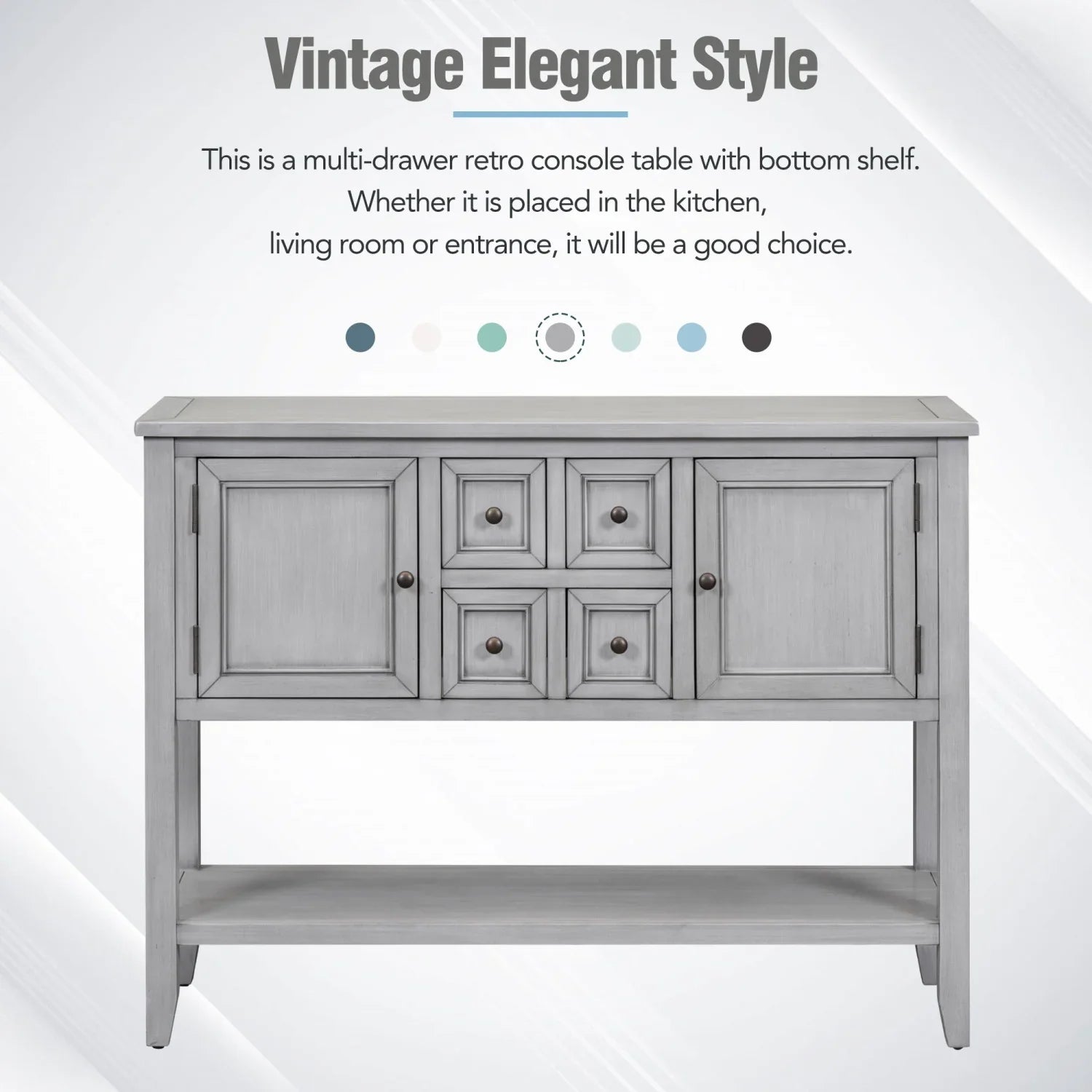 Vintage Ample Storage Cambridge Series Espresso Console Table with Four Small Drawers and Bottom Shelf for Living Rooms  Entrances  and Kitchens -  (  WF190263AAP)