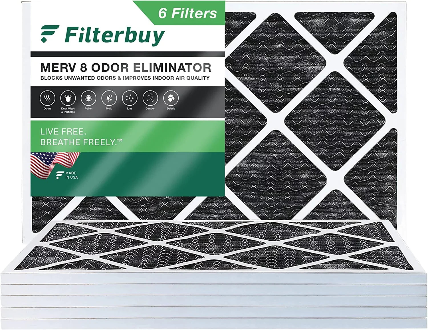 Filterbuy 12x24x1  8 Odor Eliminator Pleated   Furnace Air Filters with Activated Carbon (6-Pack)
