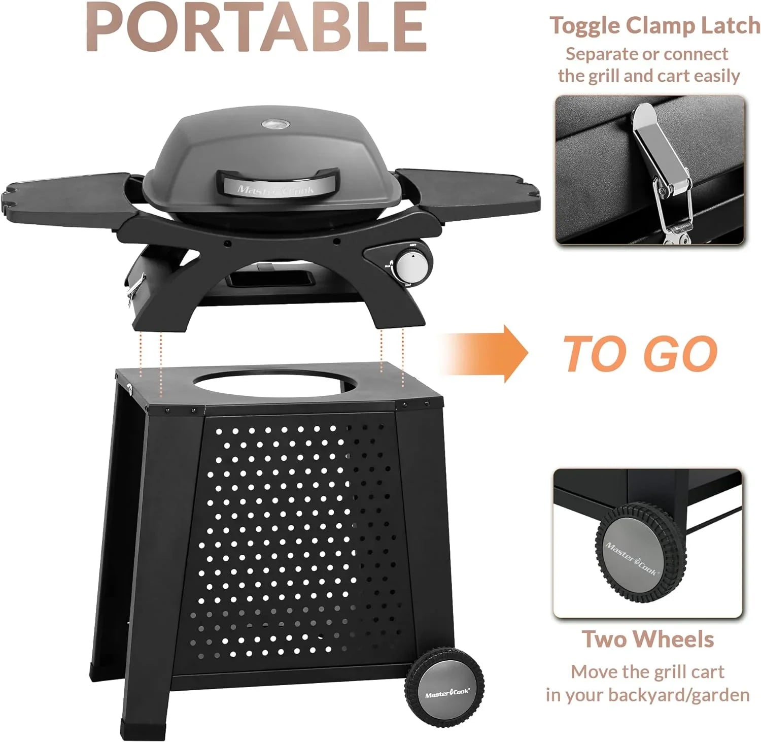 Propane Gas Grill, Portable Tabletop Barbecue Grill with Cart for Patio, Camping, Travel